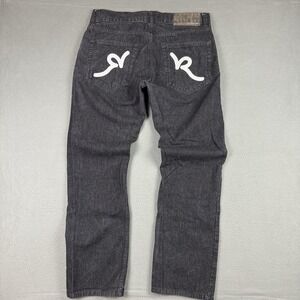 Rocawear Jeans Black Embroidered Pockets Mens 36x33 Rap Hip Hop Y2K Vtg